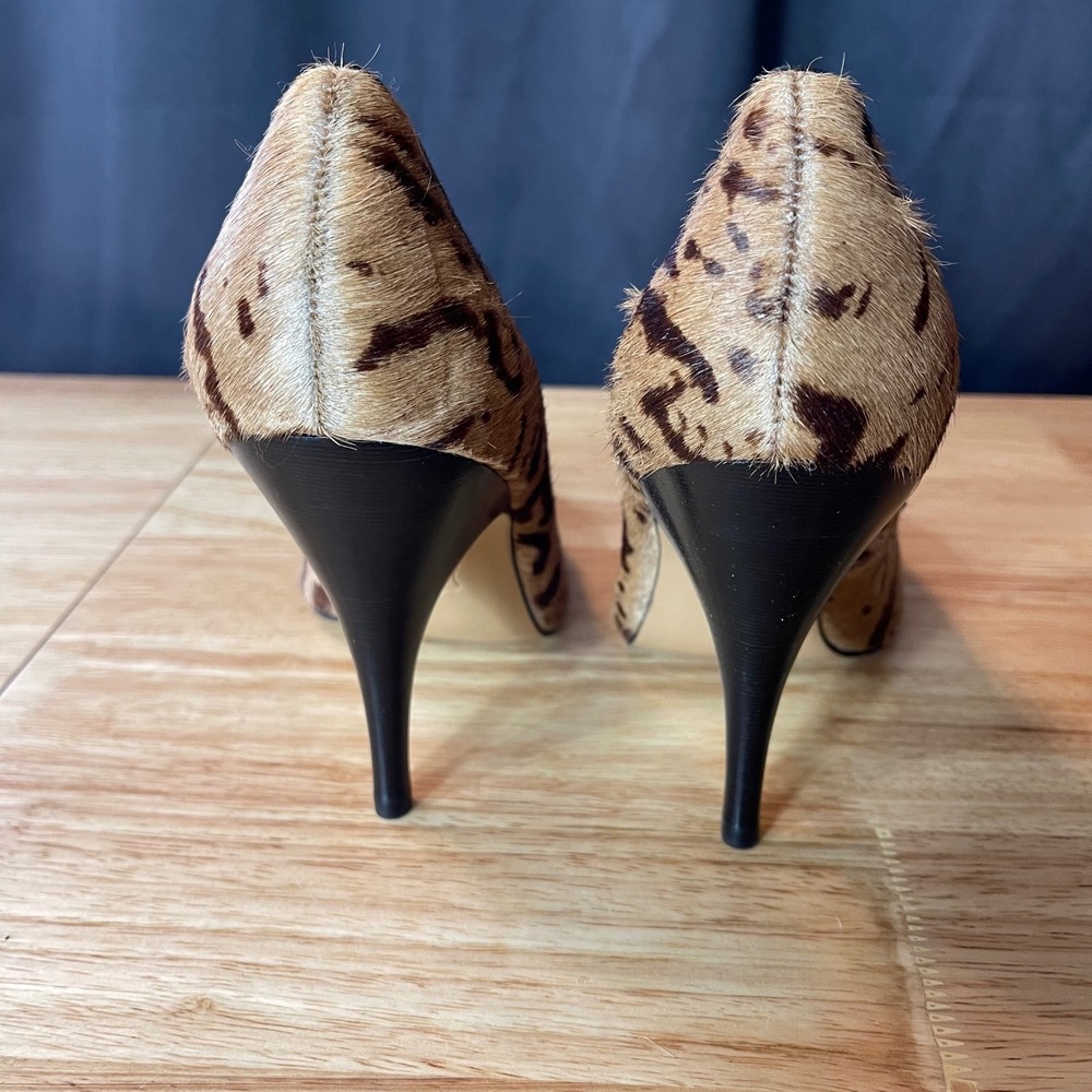 Talbots Womens 10W Animal Print Calf Hair Pointed Toe Pumps Brown Stiletto Heels - Picture 3 of 9